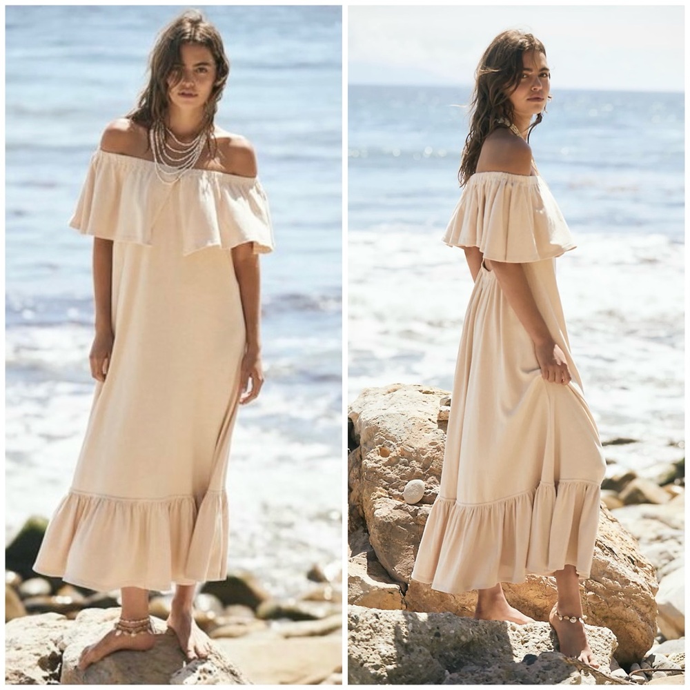 NWOT Free People Beach Lynne Midi Strapless Off the Shoulder Ruffle Size XS